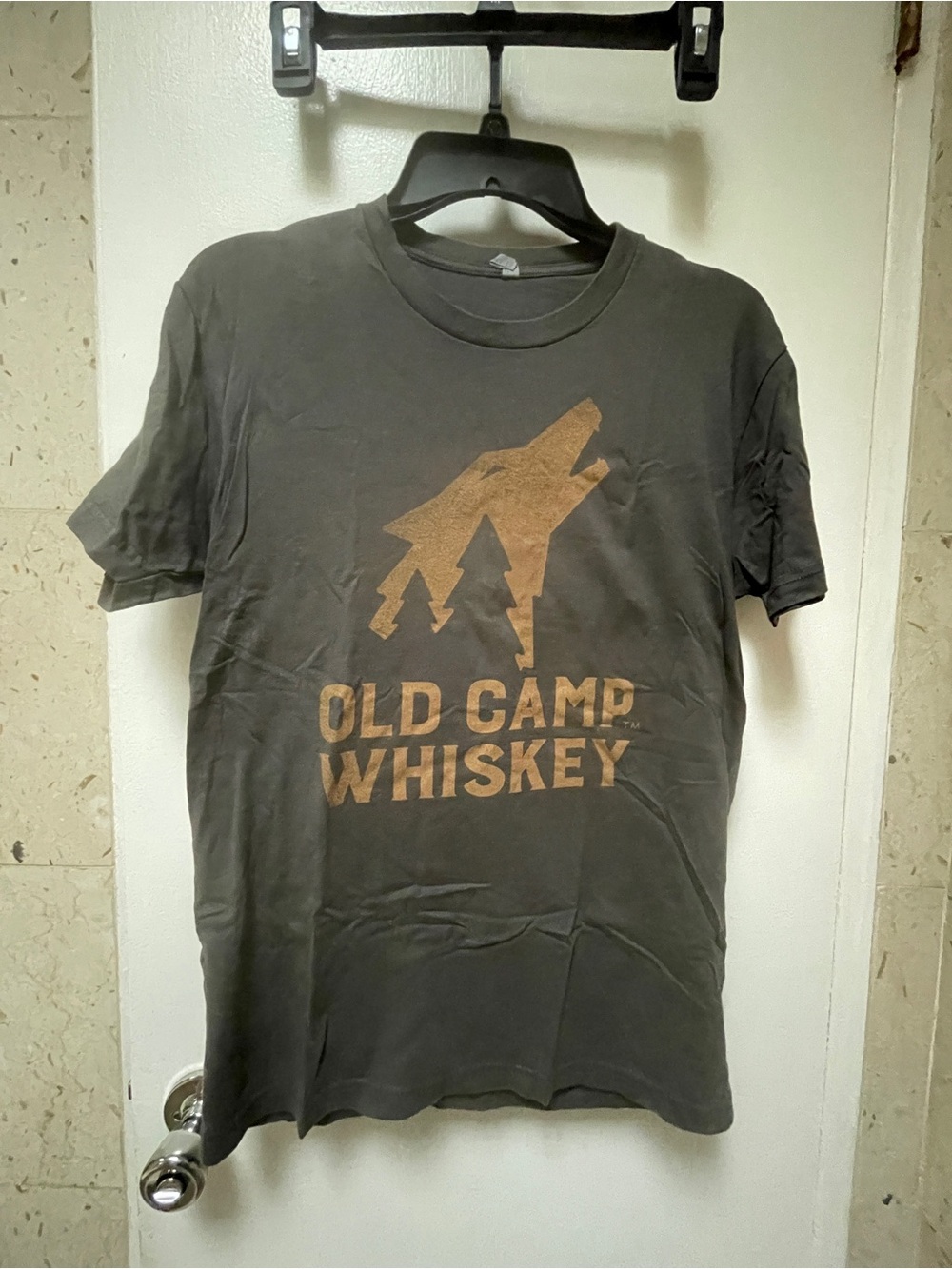 Next Level Apparel Black T‑Shirt with Brown 'Old Camp Whiskey' Logo